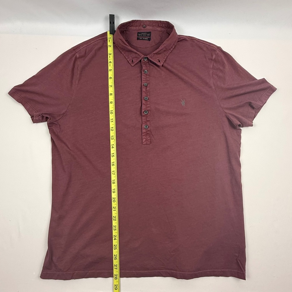 AllSaints Saints SS Polo Shirt Mens XXL Oxblood Burgundy Cotton MTJ602 Ramskull - Picture 7 of 11